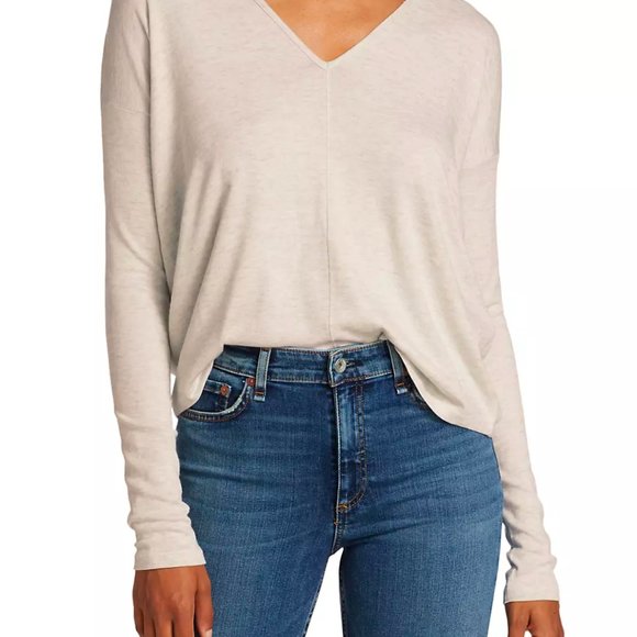 NWOT rag & bone The Knit V-Neck Long-Sleeve T-Shirt Earl Grey - Picture 1 of 7